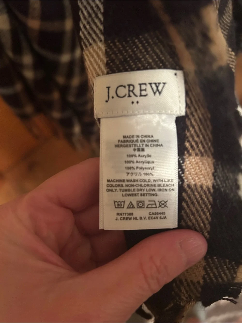J.Crew Plaid Fringe Scarf in Black, Cream & Brown